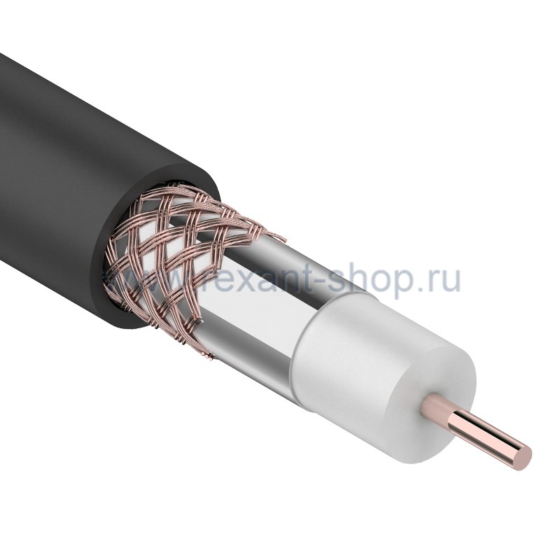 Кабель коаксиальный RG-6U, 75Ом, Cu/Al/Cu, 64%, 100м, OUTDOOR, черный REXANT (01-2222)