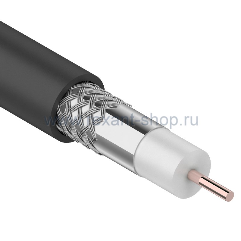 Кабель коаксиальный RG-6U, 75Ом, CCS/Al/Al, 64%, 100м, OUTDOOR, черный REXANT (01-2202)